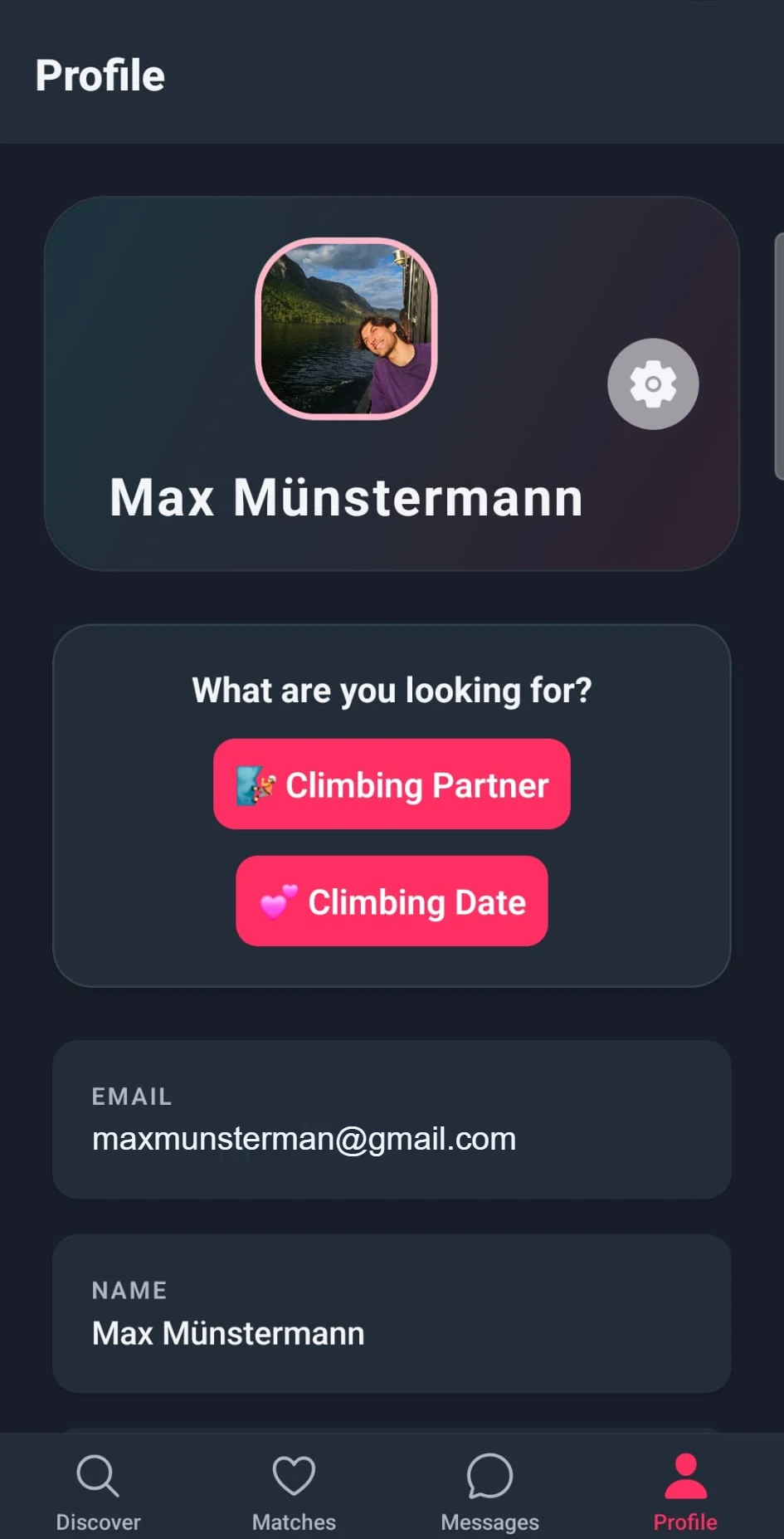 Profile screen